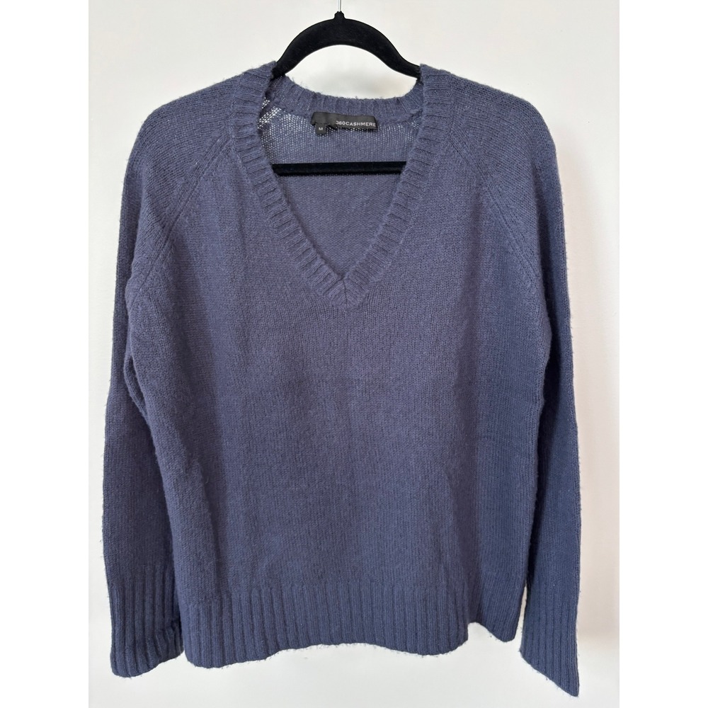 360Cashmere Navy Blue Merino Wool Cashmere V-Neck Sweater 39516 Mens Medium